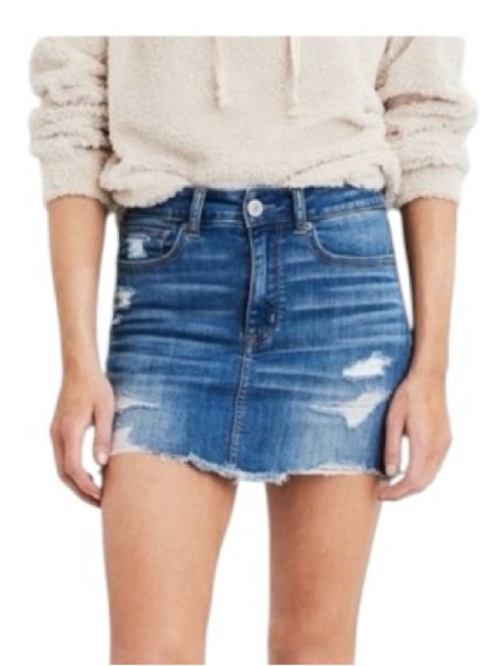 American Eagle Next Level Stretch X Distressed Denim Mini Skirt Size 4